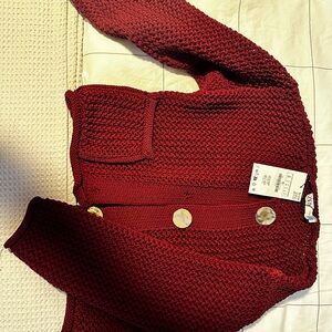Zara Red Cardigan with Chunky Knit Design